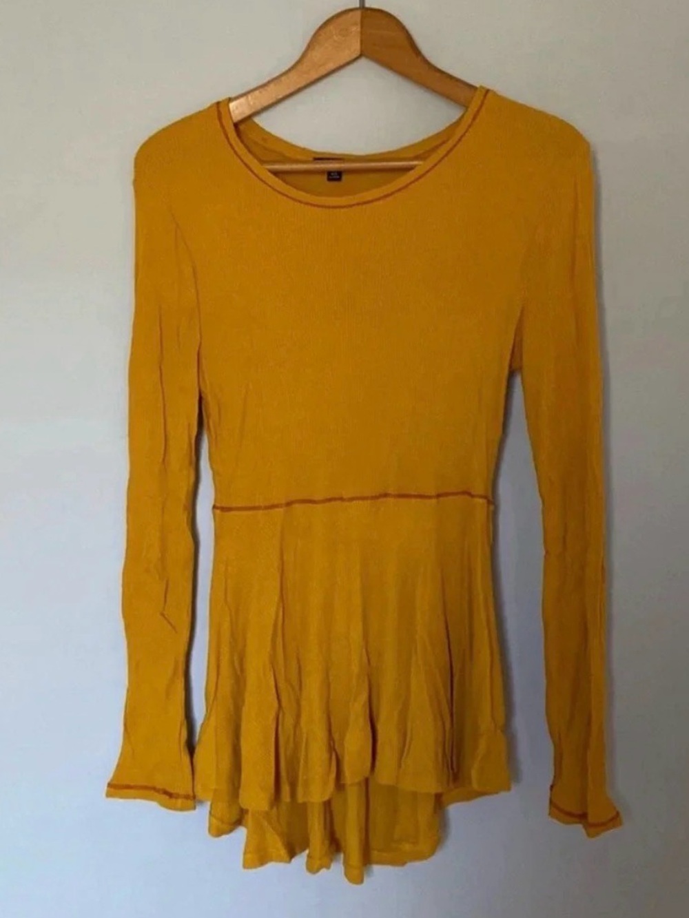 Sapphire O Mustard Yellow Long Sleeved Waffle Knit Top Size Medium